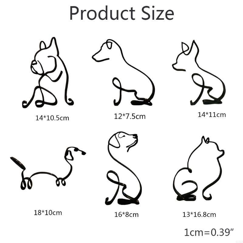 62KD Wrought Iron Dog Sculpture Minimalist Art Desktop Ornament Metal Animals Statue
