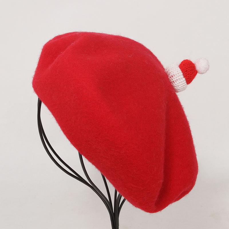 Women's Bright Red Wool Beret - Adult Winter Christmas Hat