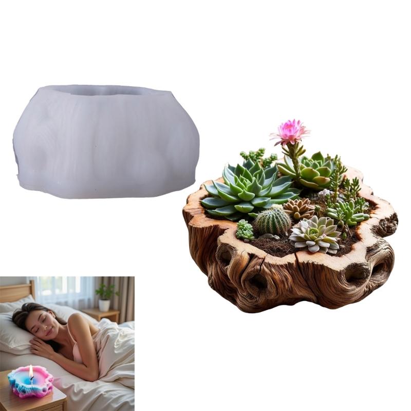 Premium Silicone Planter Mold For Resin Crafts With Realistic Wood Texture And Easy Demolding