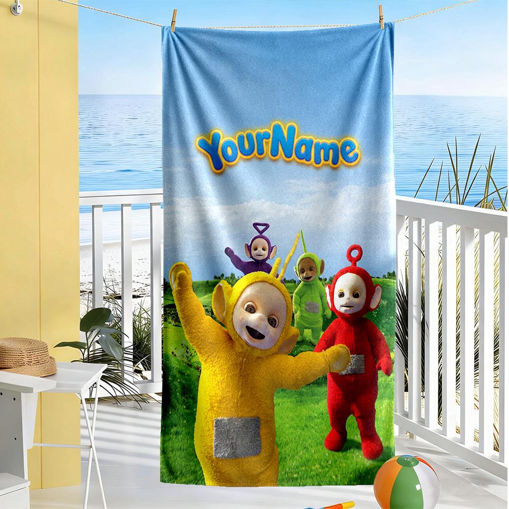 Teletubbies Customize Text Beach Towel High Absorbency & Quick-Dry Ideal for Travel Outdoor Swim Pool Yoga Surf Camping Hiking Gym Gift Holiday