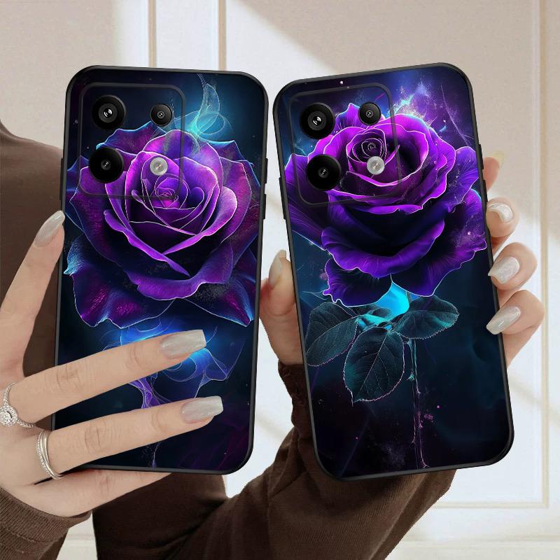 Dark Purple Rose For Redmi Note 10 11 Note12S 12 13 14 Pro Plus 5G 14S 4G 13ProPlus 9S 9 P ro 13C 14C silicone soft phone case