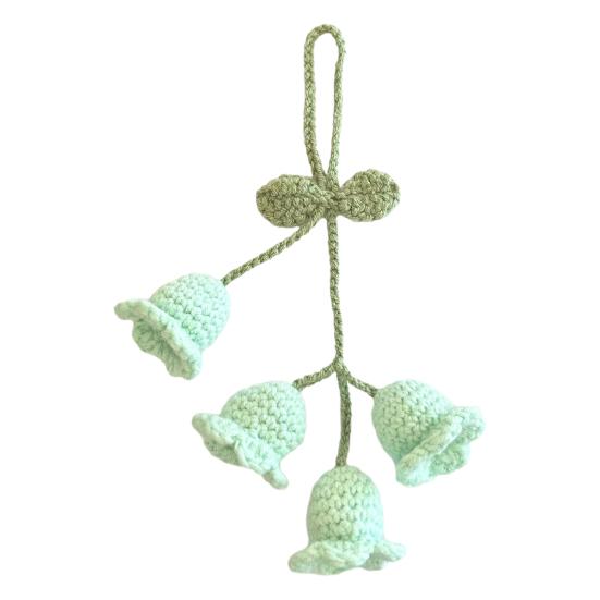 Keychain Pendant Tulip Flower Design Handwoven Yarn Crochet Key Chain Adjustable Rearview Mirror Hanging Car Decoration