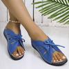 Women's New Summer Wedge Fish-Mouth Slipper Solid Color Plus Size Bow Trim Roman Sandal