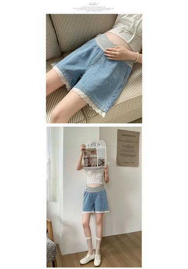2026 New Style Tummy Support Maternity Denim Shorts with Lace Trim – Summer Wide-Leg Hot Pants