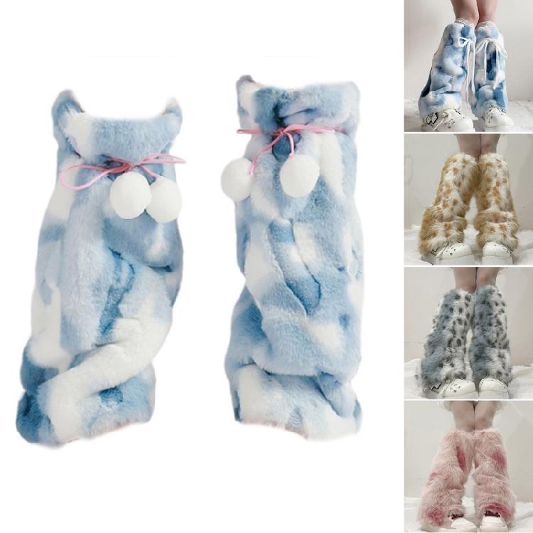 Ghette Stivali Svasati Pelose Morbide, Polsini Scaldamuscoli per Donne, Fantasia Leopardo Vintage, Coprigambe in Peluche, Calzini Lunghi a Tubo