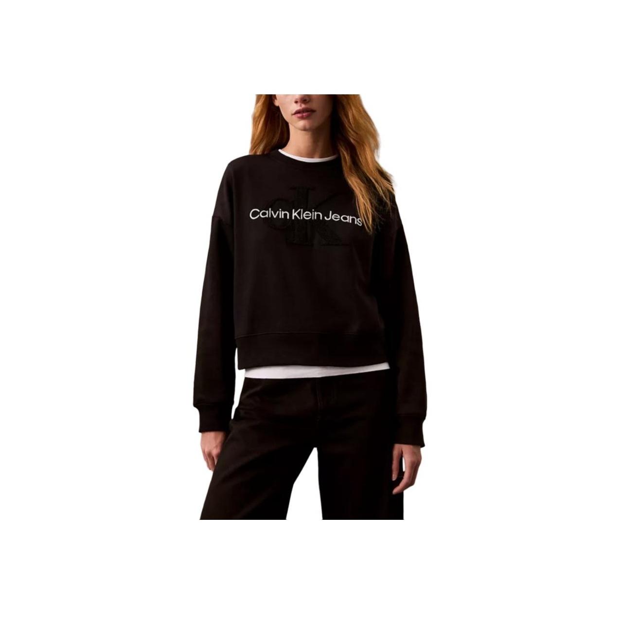 

Calvin Klein Loose 3D Embroidered Letter Crew Neck Long Sleeve Sweatshirt Women sweatshirt Black 47A201G-002 XS
