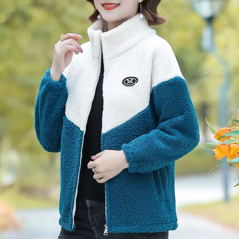 Autumn and Winter Plus Velvet Padded Imitation Lambswool Coat Middle-aged and Old Women Western-style Granular Velvet Coat Cotton-padded Coat