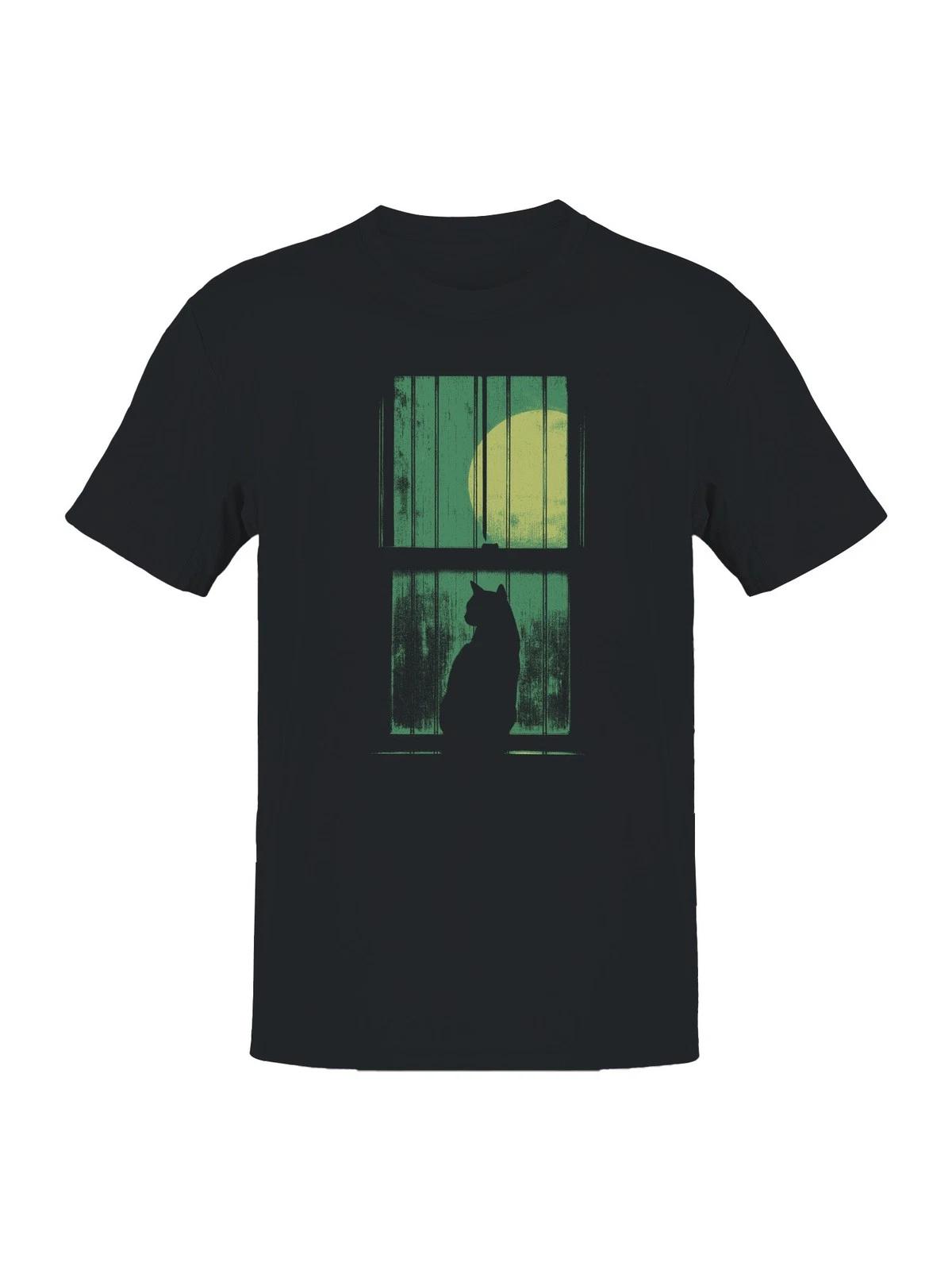 Cat Silhouette with Full Moon Men s T-shirt L