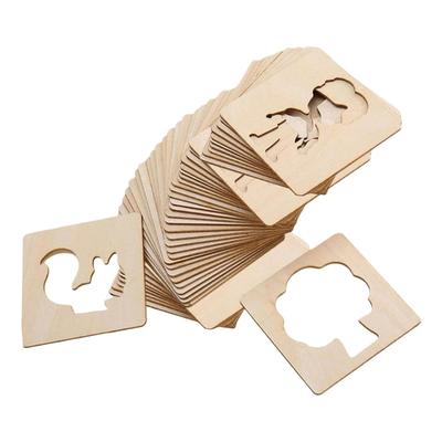 60 Stück Holz Zeichenschablonen 7,5x7,5 cm Ausgeschnittene Zeichenschablonen für Kartengestaltung Poster Malerei Kinderzimmer Wandkunst