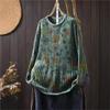 Johnature Woman Autumn Niche O-Neck Long Sleeves Vintage Print Casual Sweater Loose Retro Personality Sweater