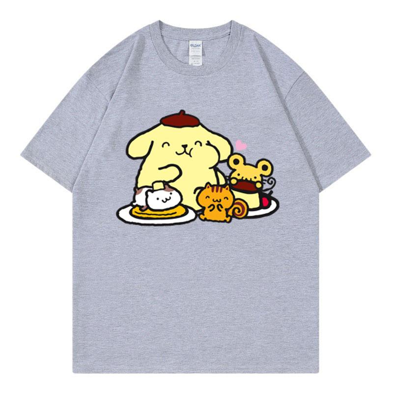 Cute Pompom Purin Women T-shirt Summer 2025 Cartoon New Short Sleeve 100% Cotton Tee Shirt Tops Cartoon Anime Couple Clothing
