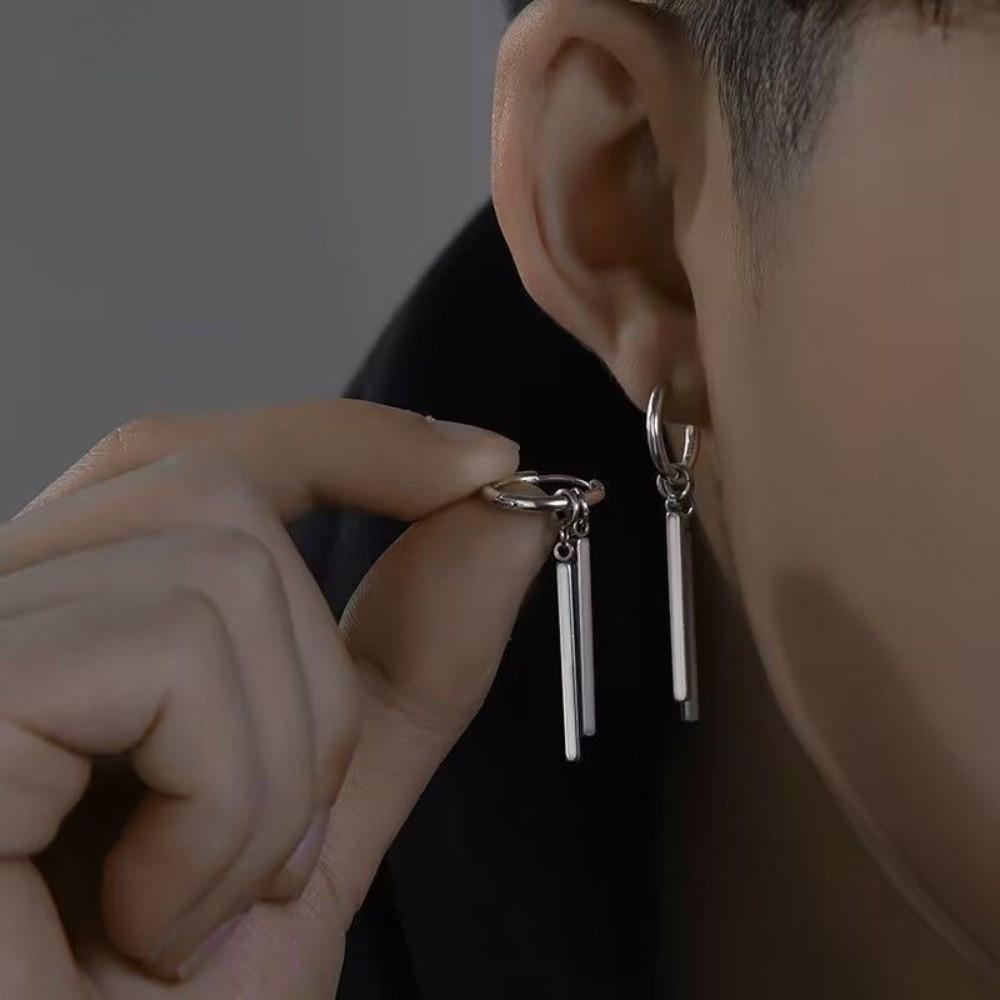 1pairs No Ear Piercing Square Stick Pendant Earrings Tassel Earrings  For Women and Men