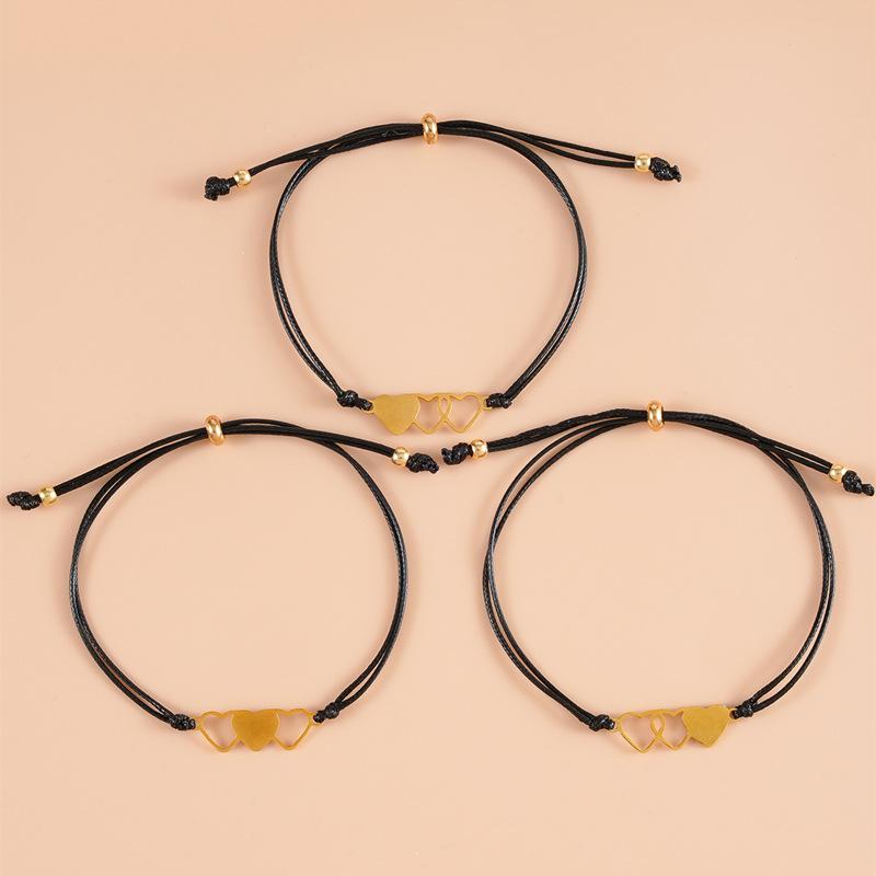 3pcs Trendy Heart-shaped Bracelet For Women Creative Wax Wire Braided Bracelet Jewelry Gifts For Friends(with Cardboard)