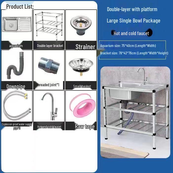 Stainless Steel Single Bowl Kitchen Sink with Floor Stand