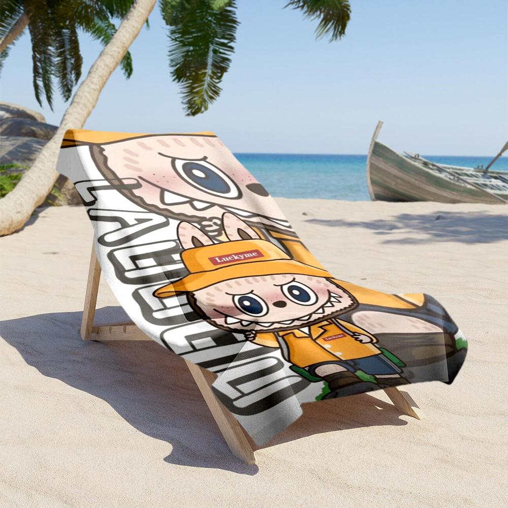 Labubu Beach Towel Quick-Dry Soft Microfiber Comfortable Lightweight Perfect for Traveling Yoga Camping and Swimming