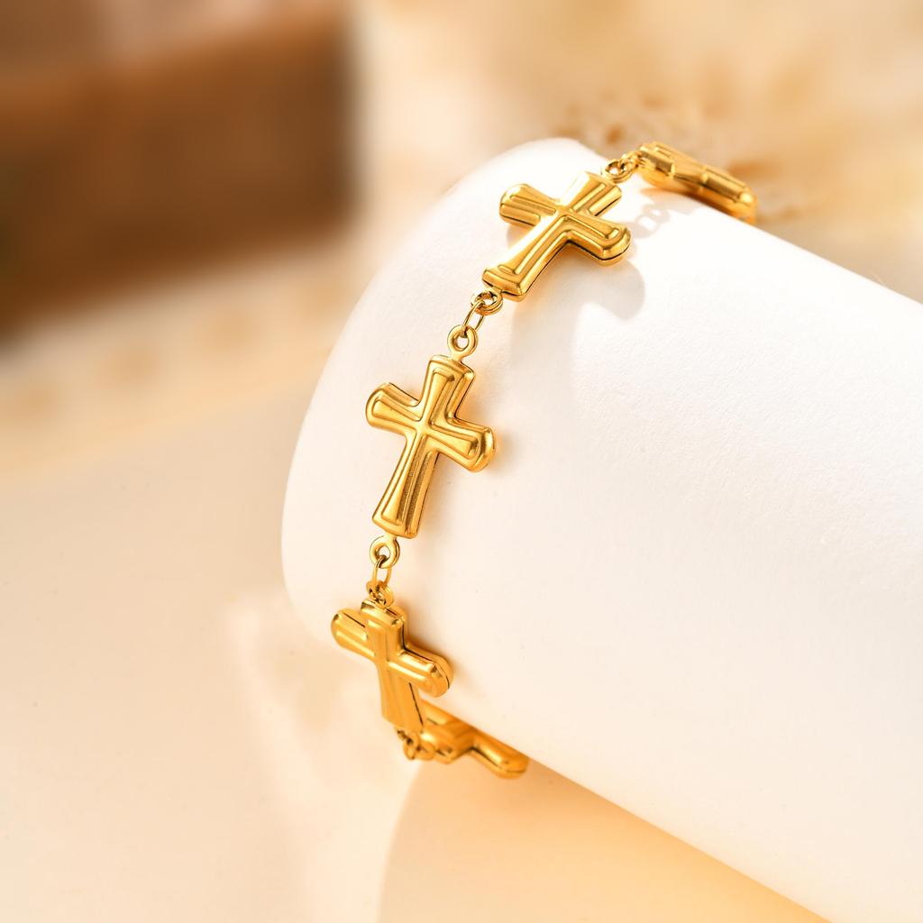Stainless Steel Cross Chain Bracelet for Women, 18K Gold Plated Bracelets,Religious Jewelry Gifts