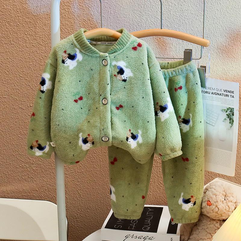 Girls' Velvet Lace Collar Flannel Pajama Set - Autumn/Winter Warmth
