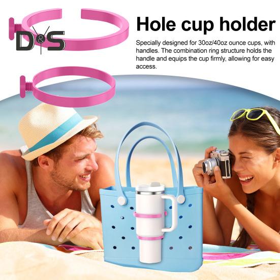 Universal Cup Holder for 30/40oz Tumblers 3-in-1 Beach Bag Attachment with Handles Multi-functional Cup Holder for Bogg Bag