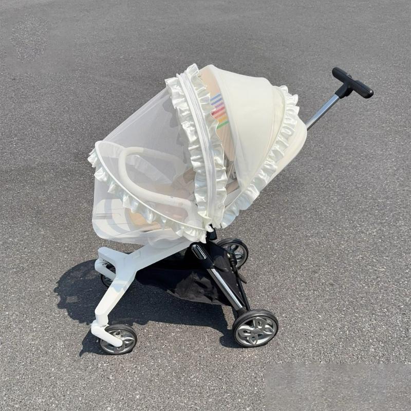 Full Coverage Fly Net for Strollers Lace Trim Design Easy Installation Polyester Fabric Baby Pram Cart Sleeve