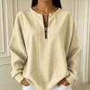 Women Striped Crew Neck Half Zip Loose Fit Long Sleeve Pullover Top Casual Lightweight Comfortable Blouse for Daily Wear