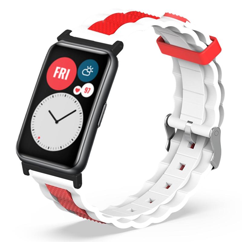 

For Huawei Watch Fit/Watch Fit Special Edition Watch Band Dual Color Wave Design Silicone Strap White Red