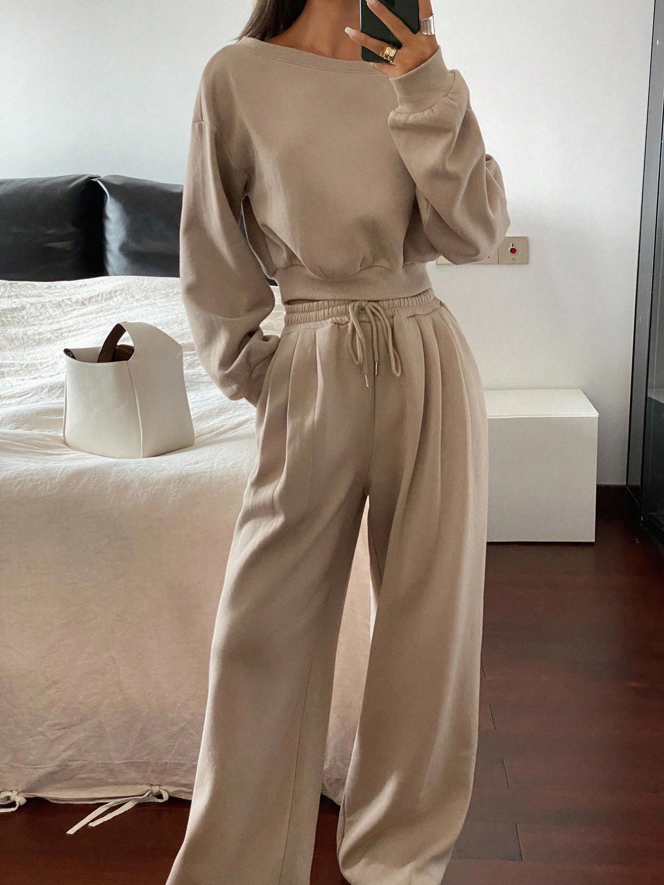 

2025 Women s European Cross-Border Fashion Sportswear Set: Autumn/Winter Loose Fit, Age-Reducing, Chic Hoodie & Casual Two-Piece Outfit 2XL хаки
