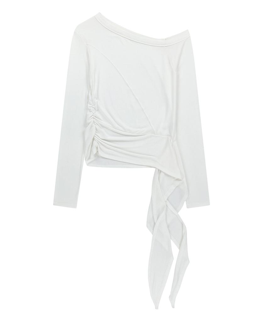 Saendeulig One Shoulder Unbalanced Strap T-Shirt_Ivory