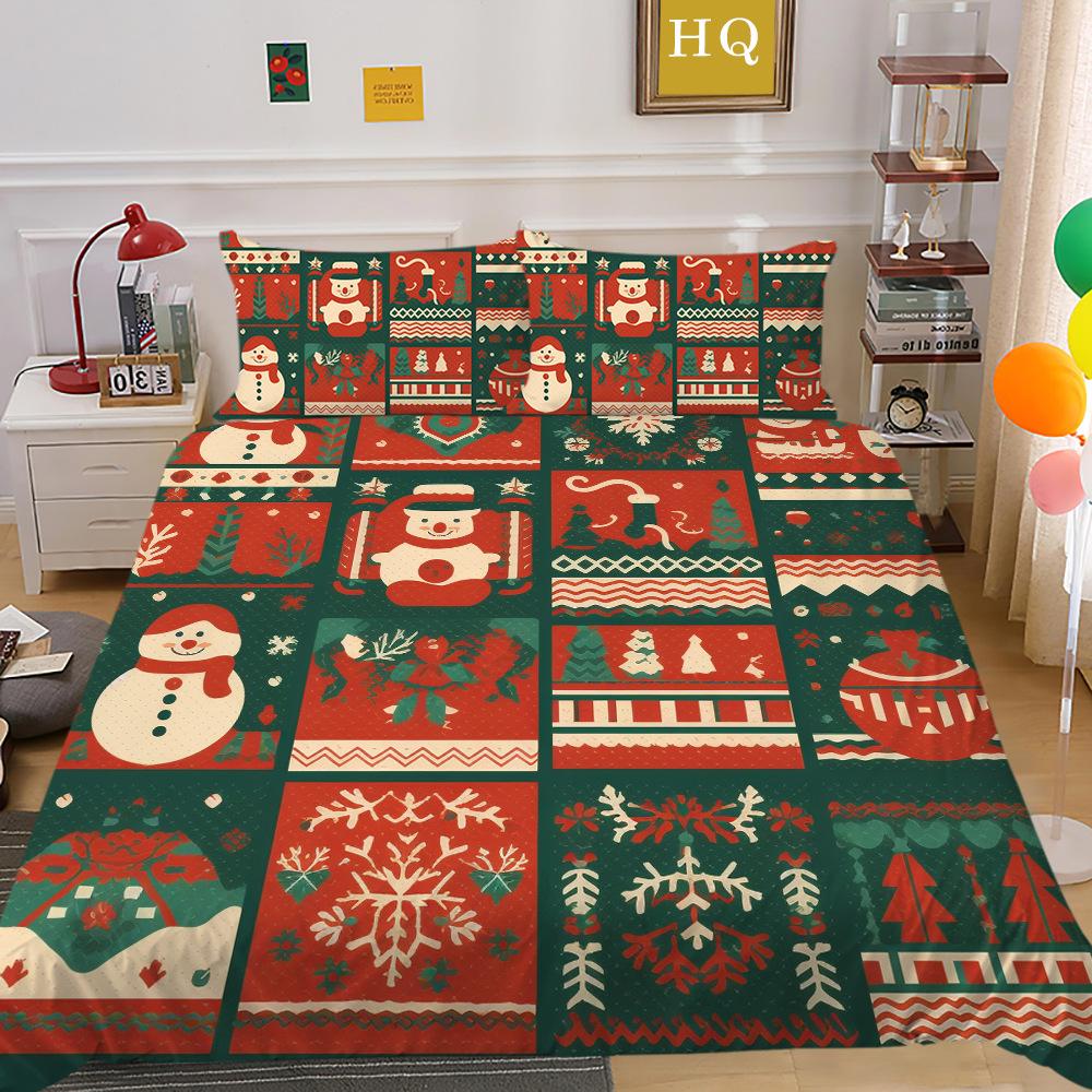 Christmas Printing 3D Printing Polyester Pillowcase Quilt Cover Two Or Three-Piece Set