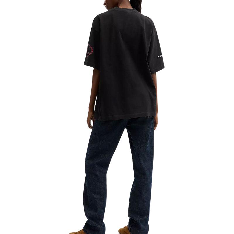Coach Cotton Ribbed Round Neck Dinosaur Patchwork Loose T-Shirt Unisex Tops CDK82-BLK