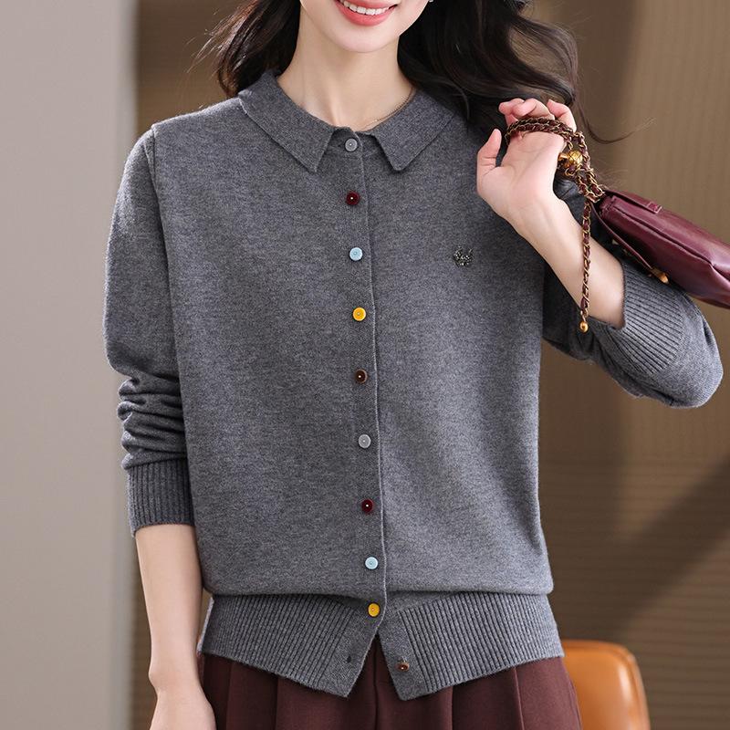 

Women s Lapel Knit Cardigan - Chic, Versatile Spring/Autumn Jacket, Slimming Loose Fit, Ideal for Middle-Aged and Elderly Moms XL (under 105 lbs)