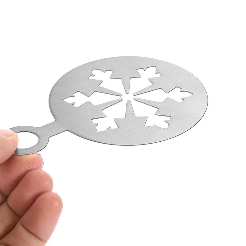 WTEMPO 4PCS Creative Coffee Latte Art Molds Stainless Steel Fancy Cake Decorations Making Molds Milk Foam Spray Powder Mold Snowflake Heart Pattern
