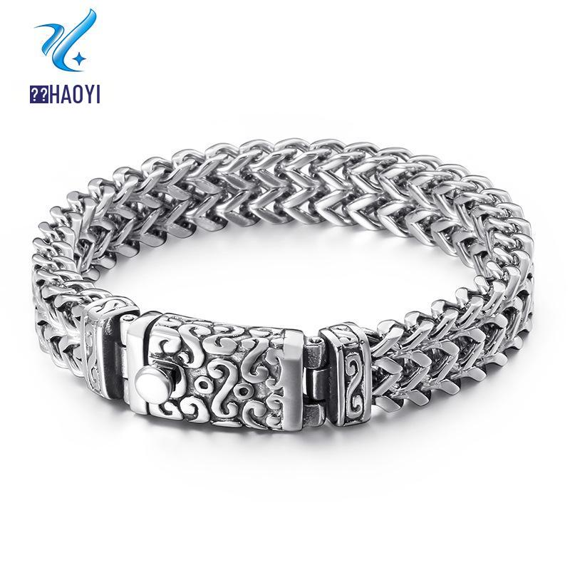 

Men s Retro Punk Bracelet: Square Fish Scale Titanium Steel with Skull Pattern
