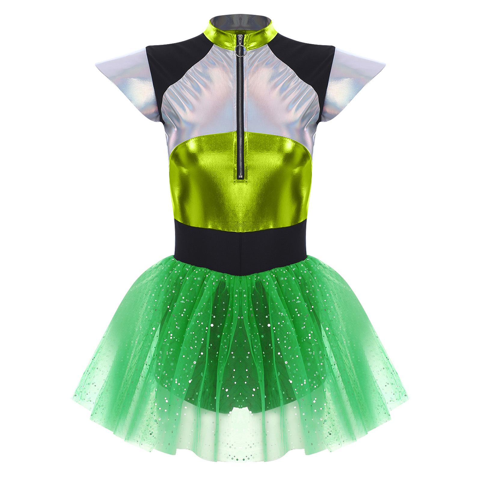 

Womens Space Cadet Costume Fly Sleeve Design Front Zip Sequined Tulle Skirt Boyshorts Spaghetti Jumpsuit S