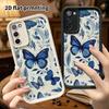 Phone Case: 2D Flat Samsung Galaxy A34 A35 M05 M06 S20 S22 S21 FE Plus 5G Step Protective Case, Blue and White Porcelain Butterfly, Christmas and Hall
