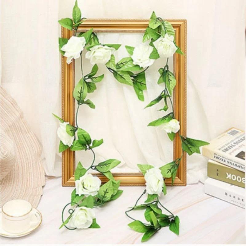 250CM/lot Silk Roses Ivy Vine with Green Leaves For Home Wedding Decoration Fake leaf diy Hanging Garland Artificial Flowers