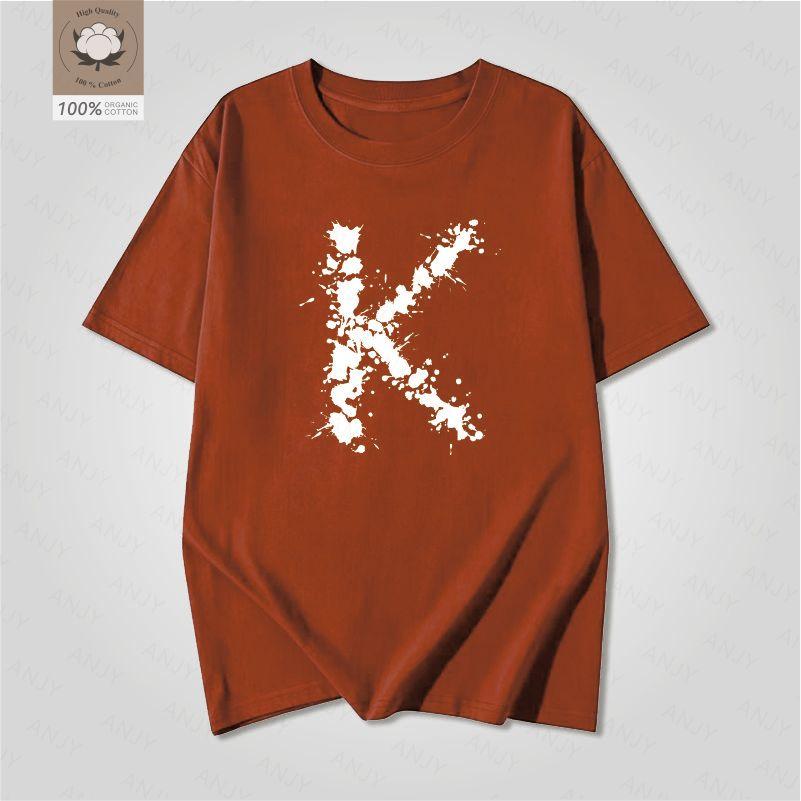 Artistic Letter K Printed White Short Sleeved Unisexs And Unisexs American Street Loose Pure Cotton Personalized Simple Tshirt