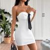 Autumn Women's Solid Color Slim-fit Fashion Line Neck Strapless Backless Dress