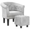 Club Chair with Footstool Silver Faux Leather