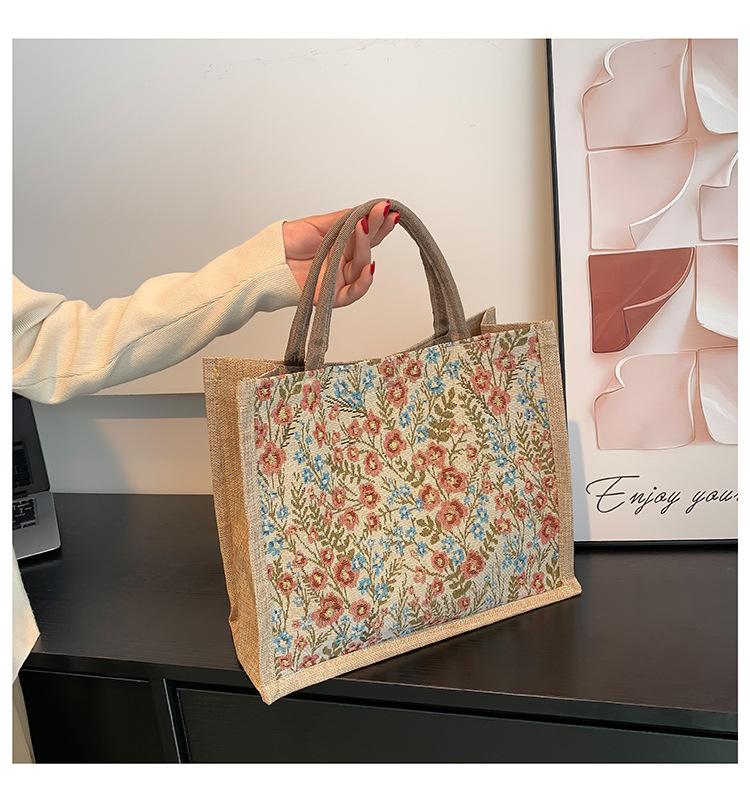 

Льняная сумка большой вместимости женская сумка 2024 осень-зима новая японская милая девушка офисные работники приносят рисовый бенто мешок красный