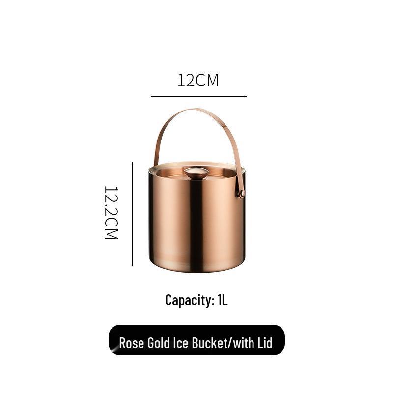 3L Double-Layer Insulated 304 Stainless Steel Ice Bucket with Thickened Handle for Wine & Beer