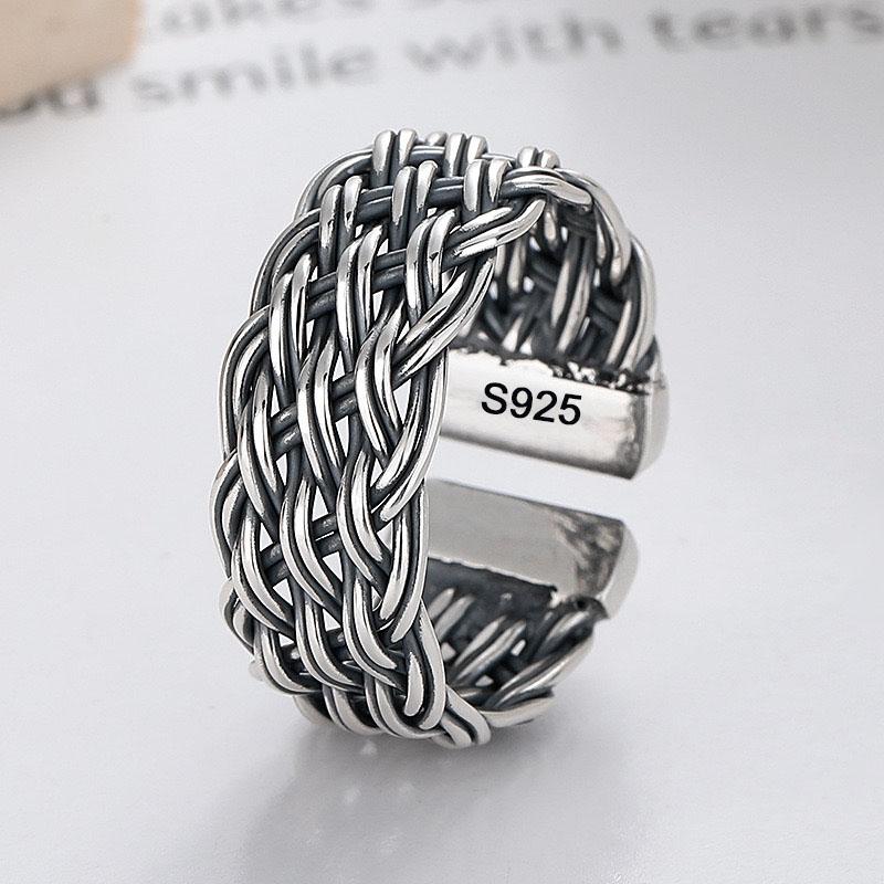 

925 Sterling Silver Rings for Women Couple Minimalist Handmade Simple Wide Chain Ring Fine Jewelry Gift Prevent Allergy resizable