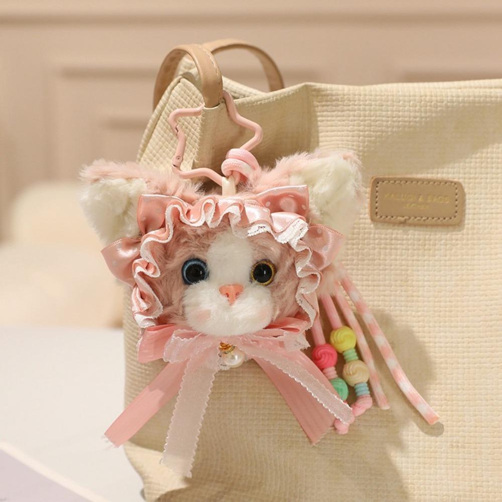 Vintage Cat Keychain Soft Plush Bag Charm Fashion Plush Doll  Girl Gift