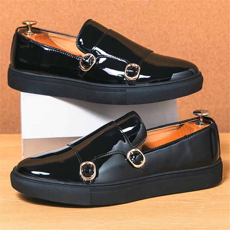 

Черные лаковые лоферы-монки с ремешком, модная мужская обувь на платформе, слипоны, мужские кроссовки для ходьбы, обувь, zapatos hombre 38