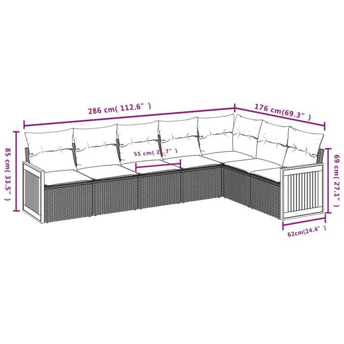 VidaXL Salon de Jardin avec Coussins 7 pcs, Canapés de Terrasse, Ensemble de Meubles de Patio, Mobilier d'Extérieur, Noir 3227707