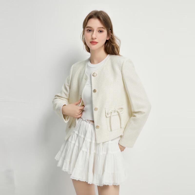 

Qiusui Yiren Женский короткий жакет H-силуэта с круглым вырезом L