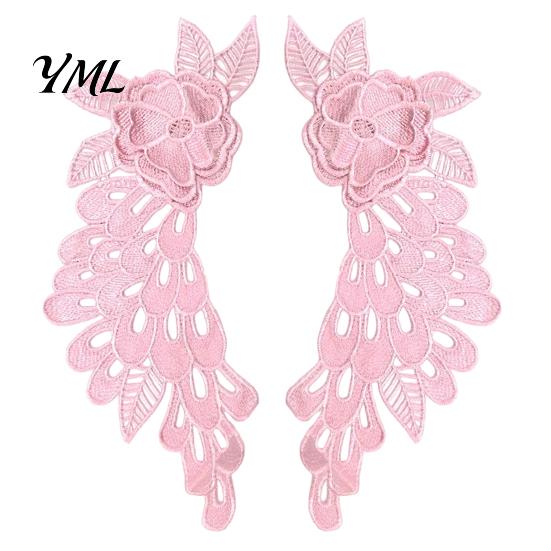 Stage Performance Costume Trim 2Pcs Embroidery Patches for Wedding Dress, Water-soluble Lace Applique, Floral Exquisite Polyester Silk Patch Motif Sew