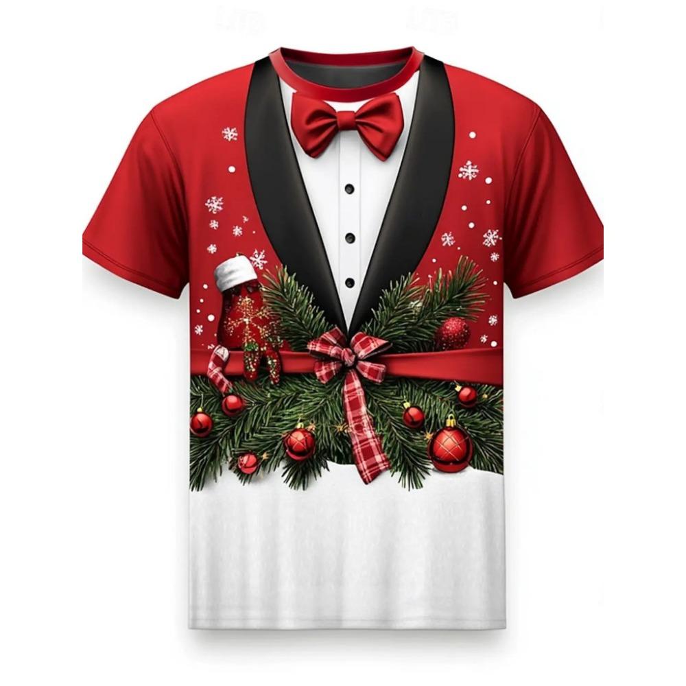 Christmas tree snowflake fashion men's 3D printed T-shirt party street short sleeved round neck clothing pullover men's clothing
