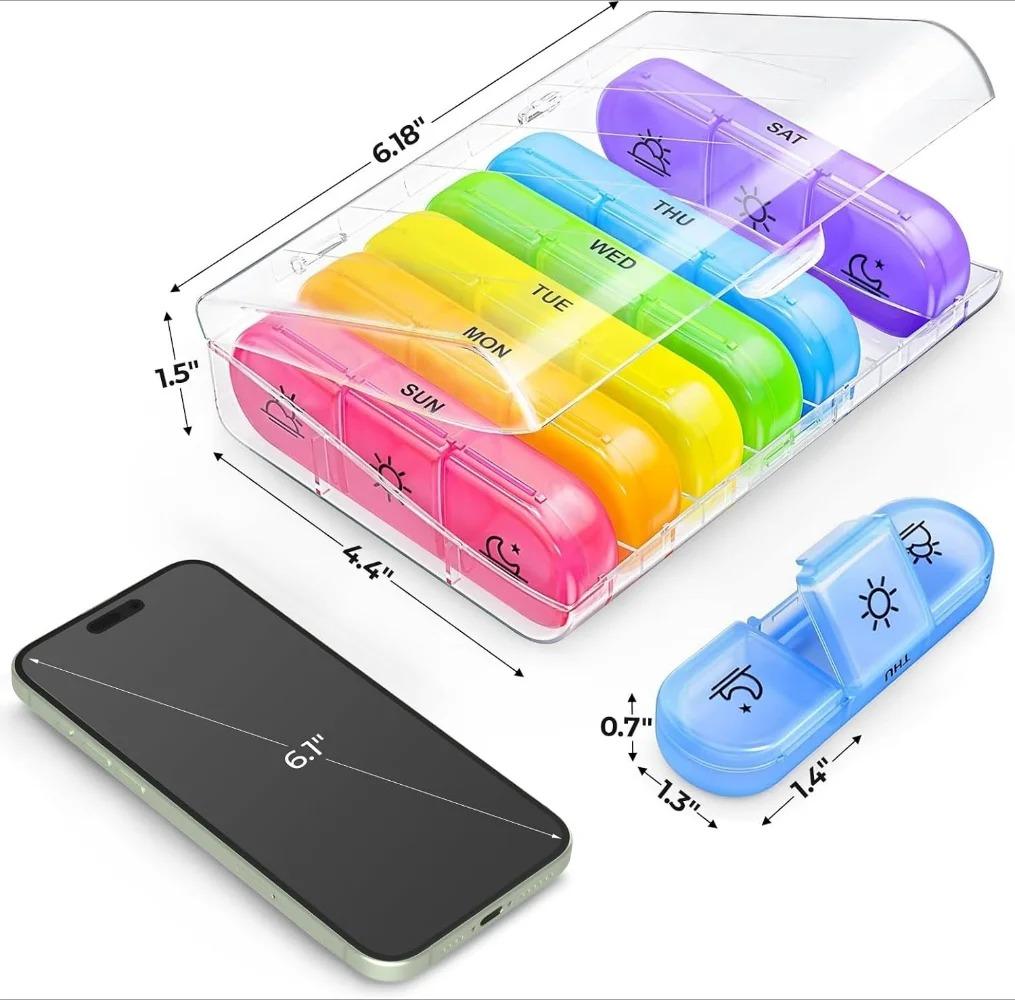 Premuim Weekly Pill Box Cases Organizer Large 7 Day Pill Box 3 Times A Day Container Portable for Medication Vitamins Fish Oil