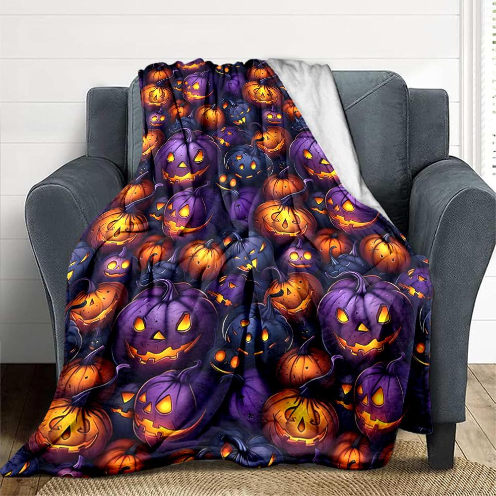 1pc Pumpkin Halloween Blanket, Lightweight Flannel Throw Blanket for Sofa, Bed, Travel, Camping, Living Room, Office, Couch, Chair, and Bed
