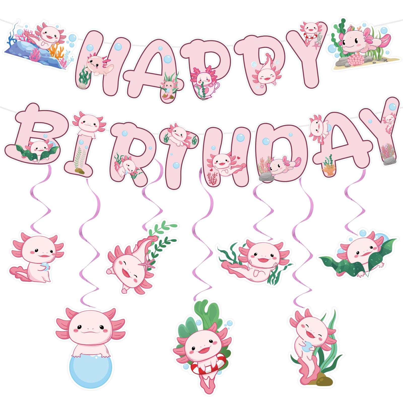 

Украшения для вечеринки по случаю дня рождения в стиле аксолотля. Тема розового аксолотля. Баннеры на день рождения. Подвесные украшения в виде вихря. Комплект праздничных принадлежностей для Бо. синий